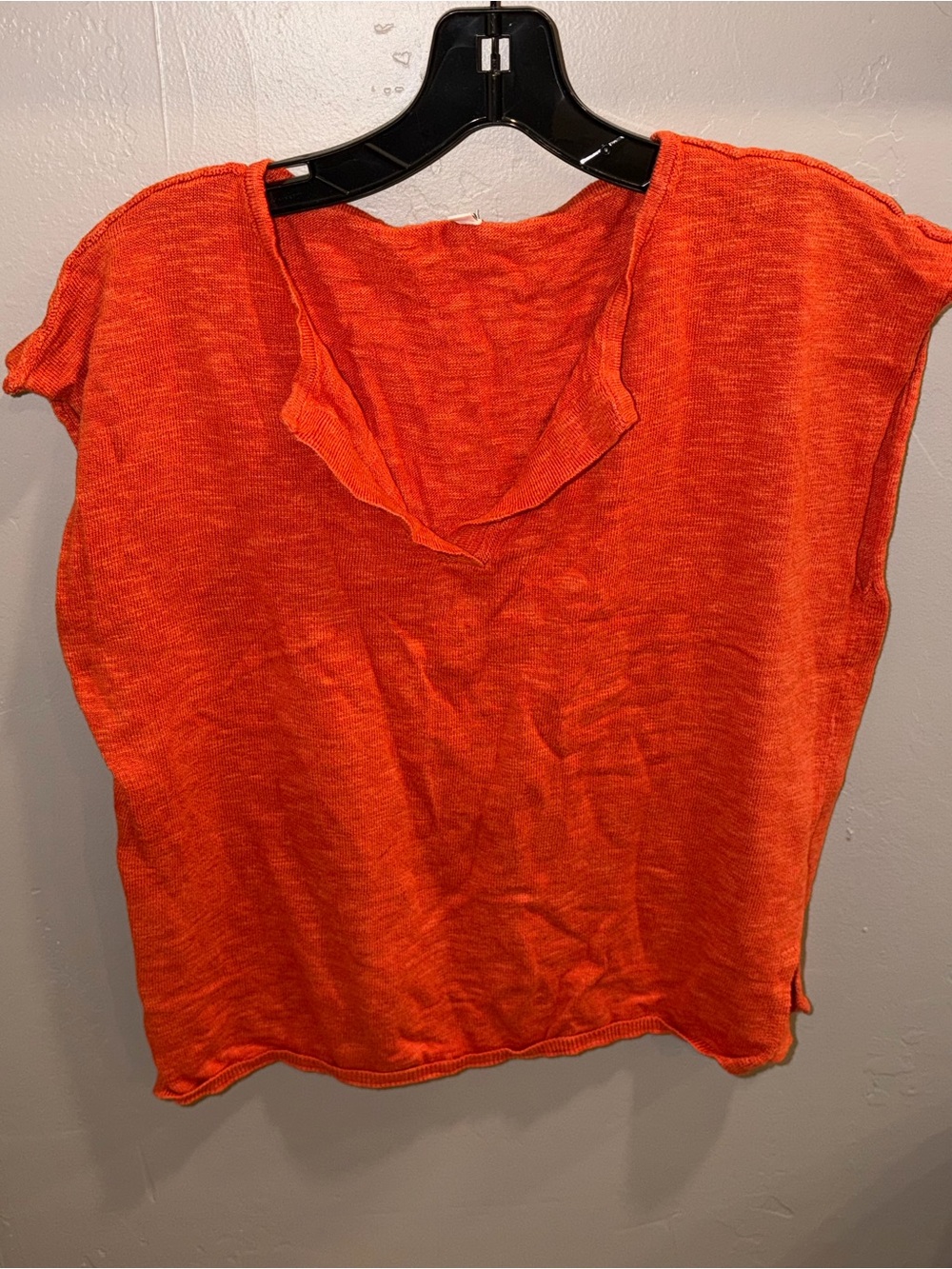 Women's Orange V-Neck Short Sleeve Sweater Top #444